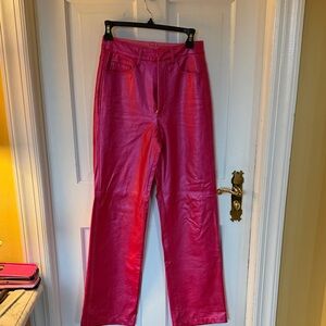 Pink Women's Faux Leather Straight-Leg Pants